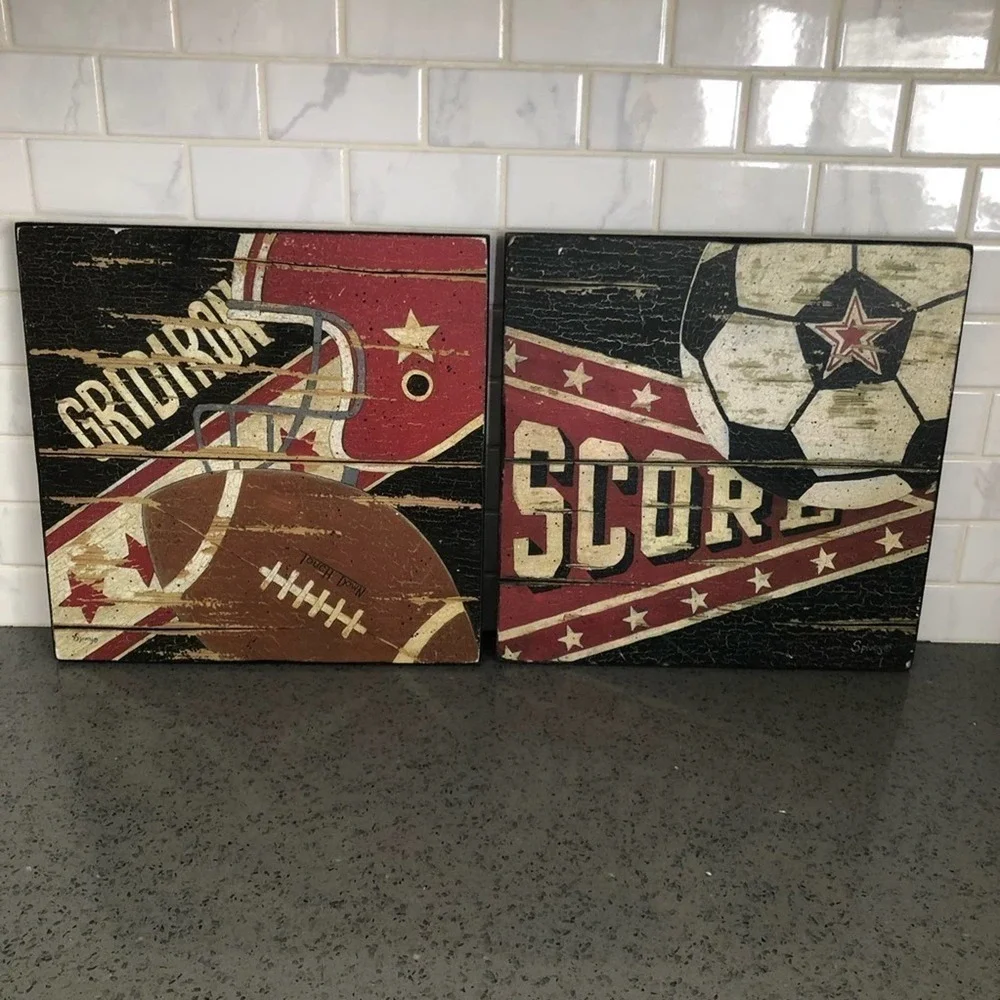 Hobby Lobby Wooden Sports Wall Hanging Decor Set Basketball Baseball Nursery